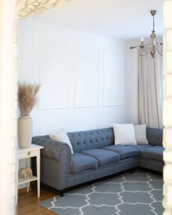 Divano angolare 6 posti CHESTERFIELD Tessuto Grigio Lato destro