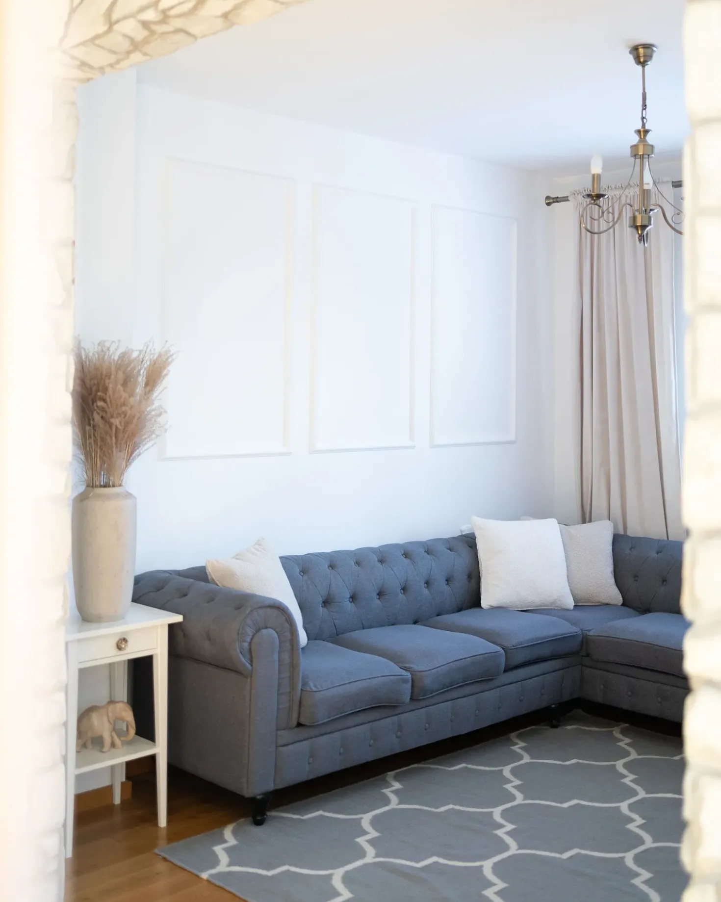 Divano angolare 6 posti CHESTERFIELD Tessuto Grigio Lato destro