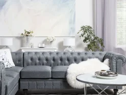 Divano angolare 6 posti CHESTERFIELD Tessuto Grigio Lato destro