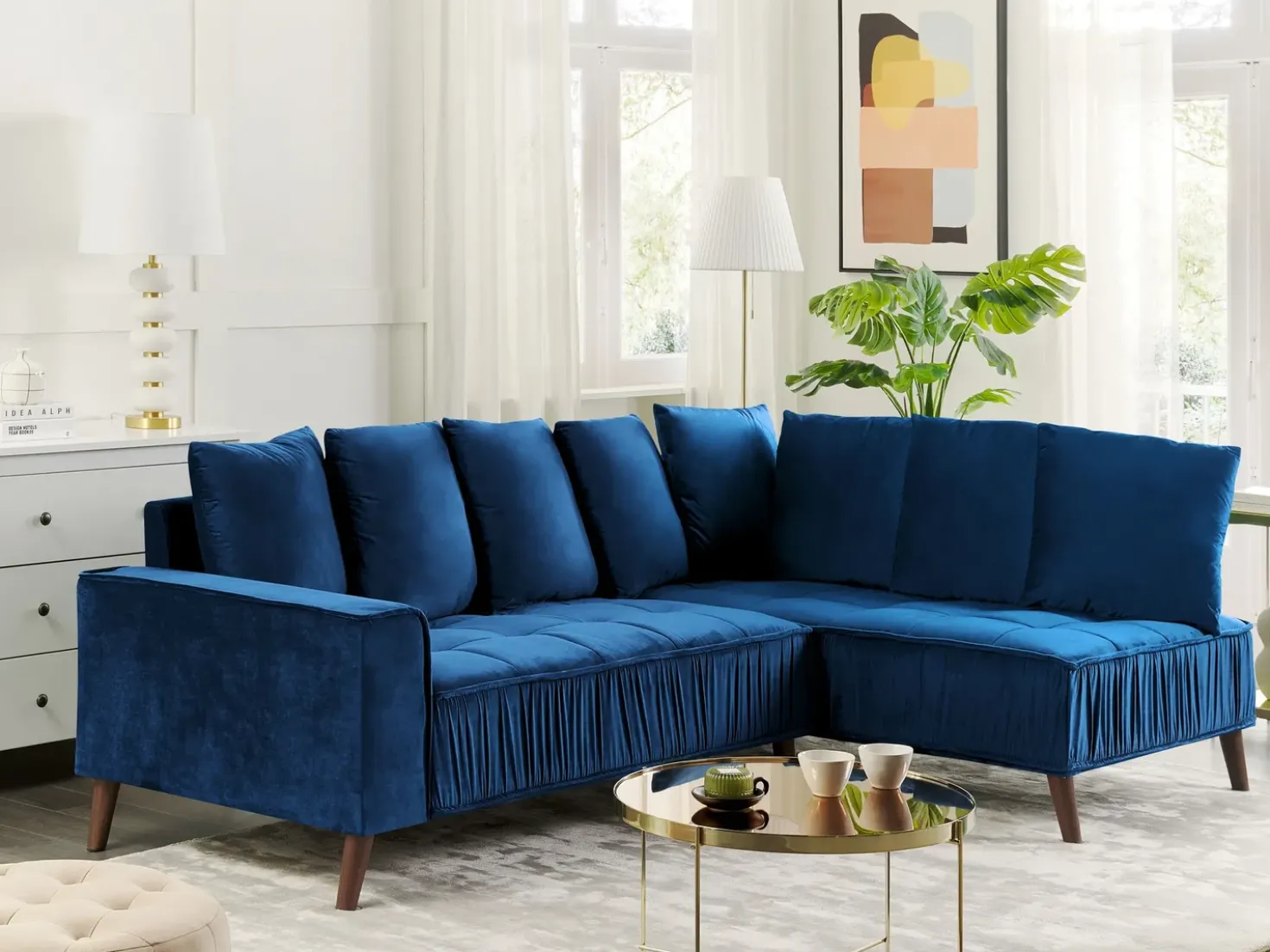 Divano angolare 3 posti GRENA Velluto Blu marino Lato Sinistro