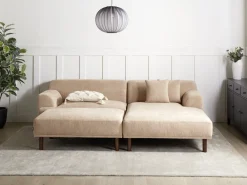 Divano angolare 3 posti HOLT Tessuto Beige con ottomana Lato Sinistro