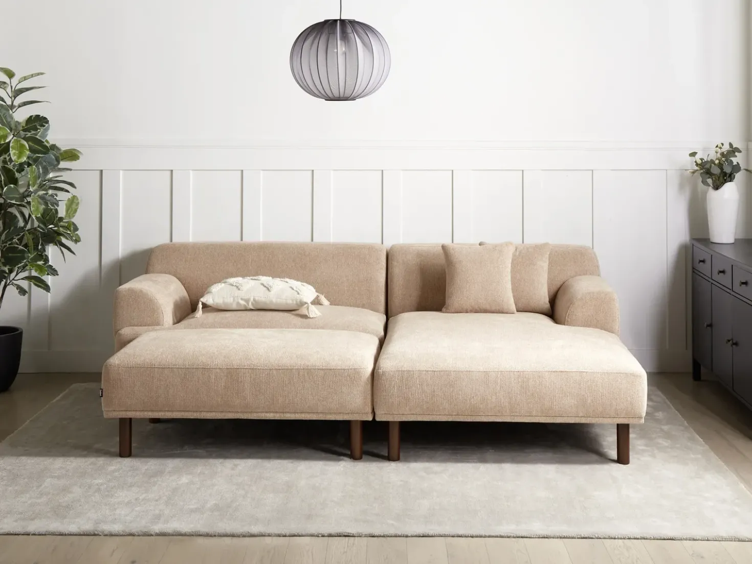Divano angolare 3 posti HOLT Tessuto Beige con ottomana Lato Sinistro