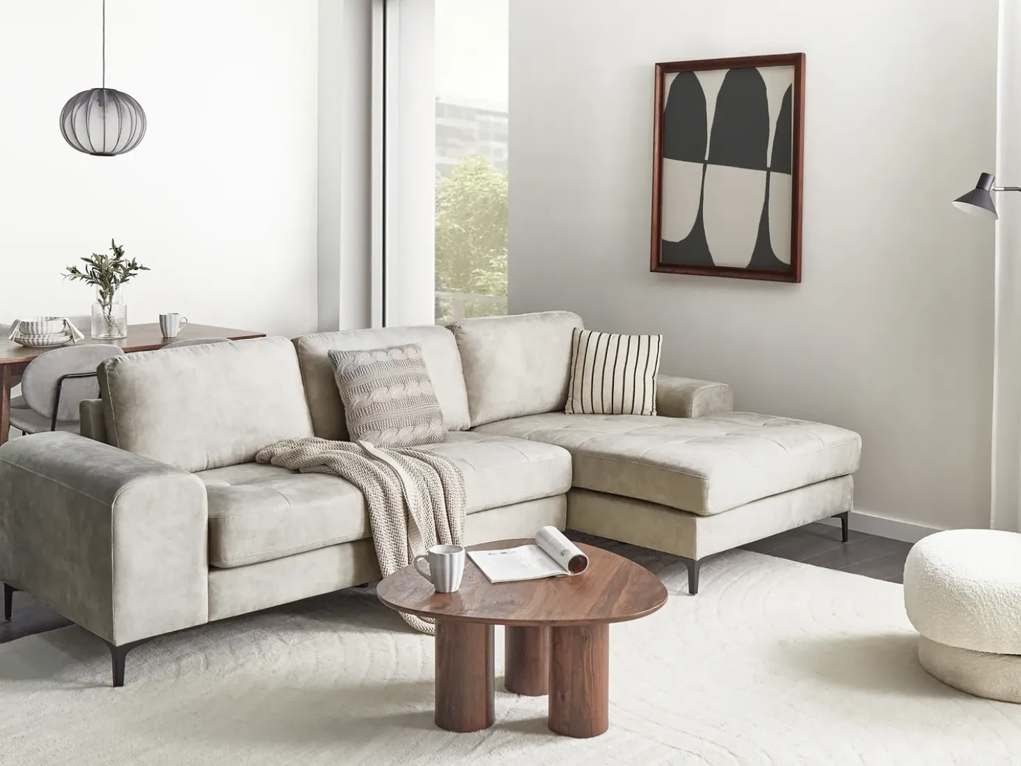 Divano angolare 4 posti KIRUNA Velluto Beige chiaro Lato Sinistro