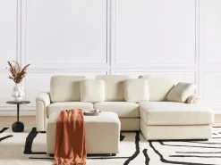 Divano angolare 4 posti KOHLO Tessuto Beige chiaro con ottomana Lato Sinistro
