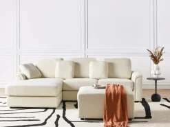 Divano angolare 4 posti KOHLO Tessuto Beige chiaro con ottomana Lato destro