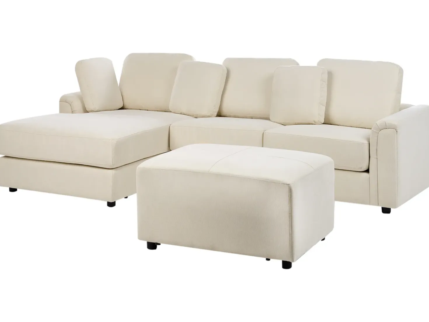 Divano angolare 4 posti KOHLO Tessuto Beige chiaro con ottomana Lato destro
