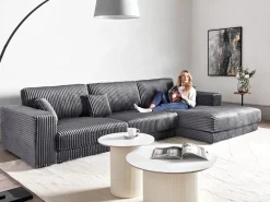 Divano angolare 5 posti LOFOTEN Velluto a coste Grigio scuro Lato Sinistro