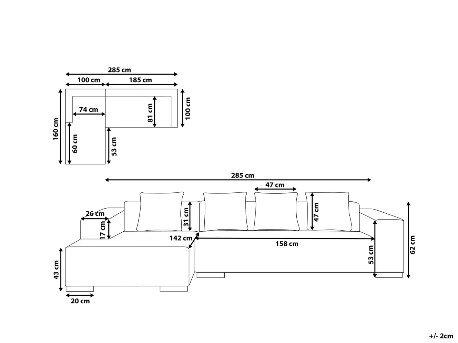 Divano angolare 4 posti LUNGO Velluto a coste Bianco sporco Lato destro