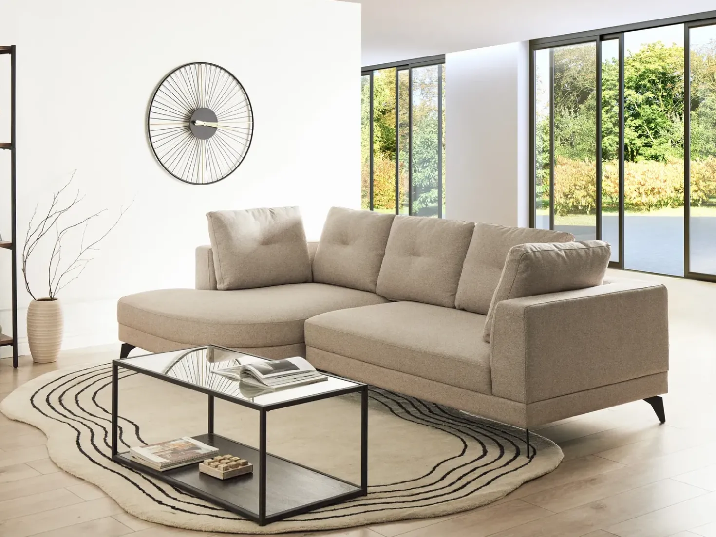 Divano angolare 3 posti MARUM Lino sintetico Beige chiaro Lato destro