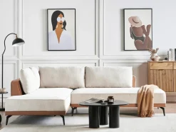 Divano angolare 3 posti MYKEN Tessuto Beige chiaro Lato destro