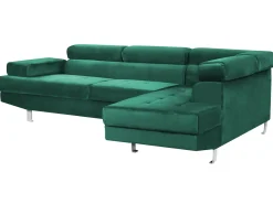Divano angolare 5 posti NORREA Velluto Verde smeraldo Lato Sinistro