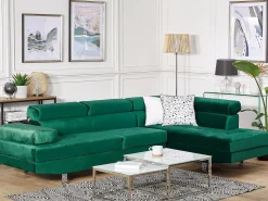 Divano angolare 5 posti NORREA Velluto Verde smeraldo Lato Sinistro