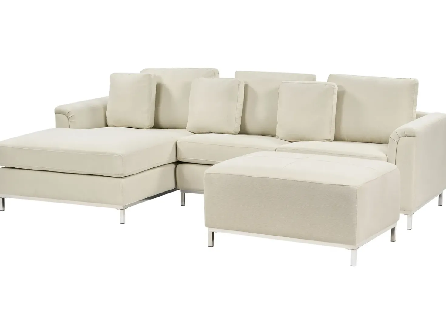Divano angolare 5 posti OSLO Tessuto Beige con ottomana Lato destro