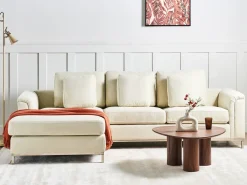 Divano angolare 5 posti OSLO Tessuto Beige con ottomana Lato destro