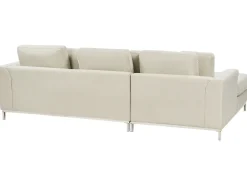 Divano angolare 5 posti OSLO Tessuto Beige con ottomana Lato destro