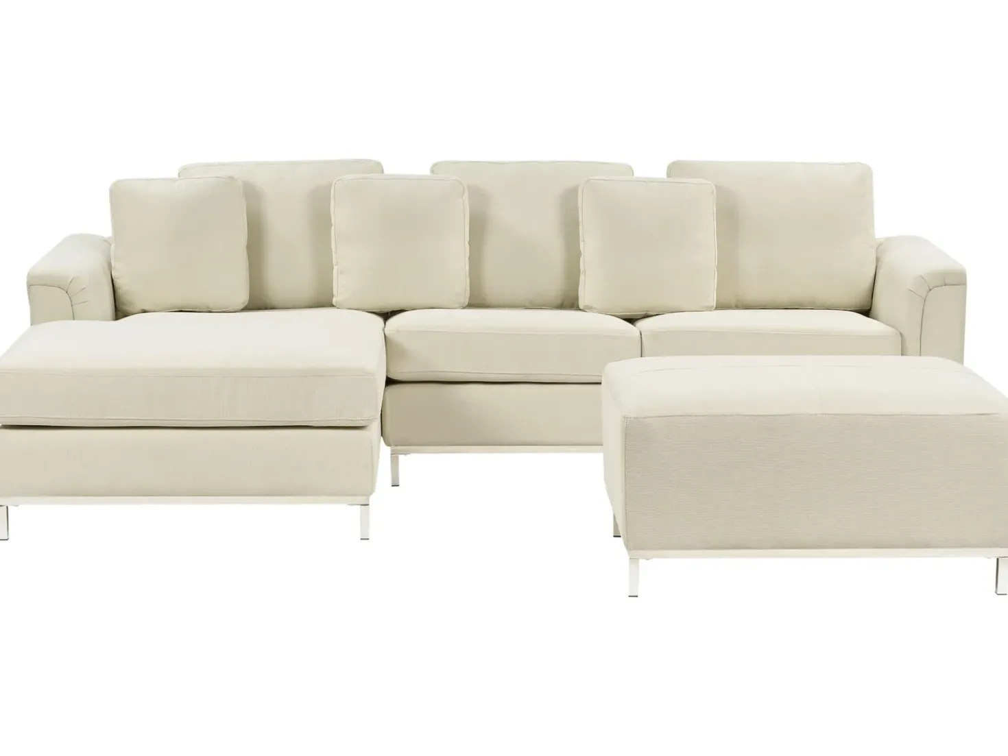 Divano angolare 5 posti OSLO Tessuto Beige con ottomana Lato destro