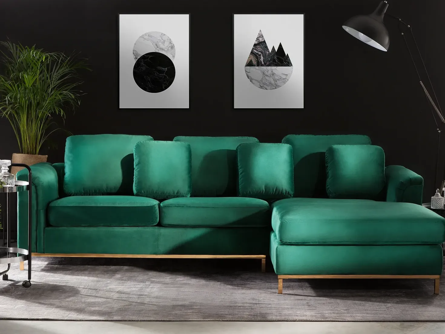 Divano angolare 4 posti OSLO Velluto Verde scuro Lato Sinistro