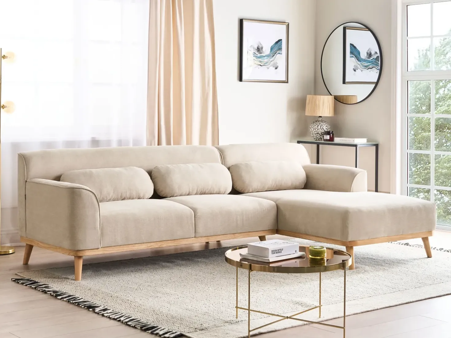 Divano angolare 3 posti SIMOS Velluto a coste Beige chiaro Lato Sinistro