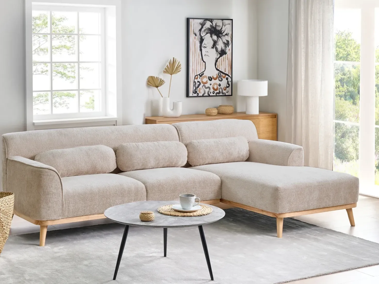 Divano angolare 3 posti SIMOS Ciniglia Beige Lato Sinistro