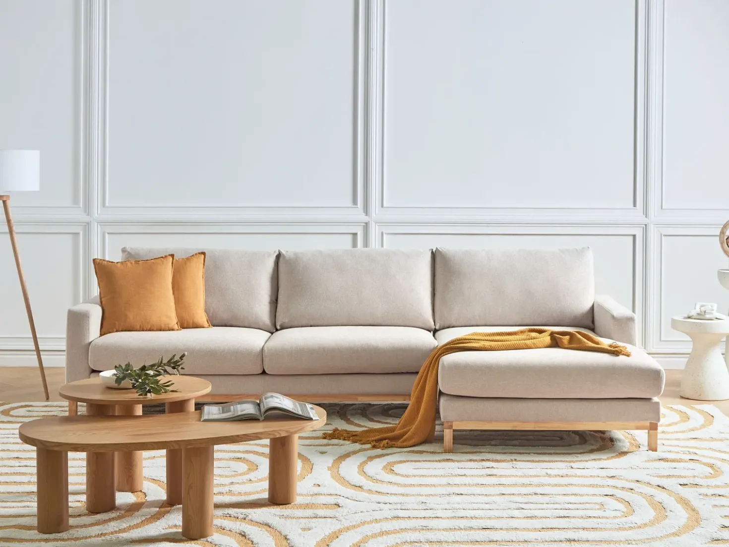Divano angolare 4 posti SIGGARD Tessuto Beige Lato Sinistro