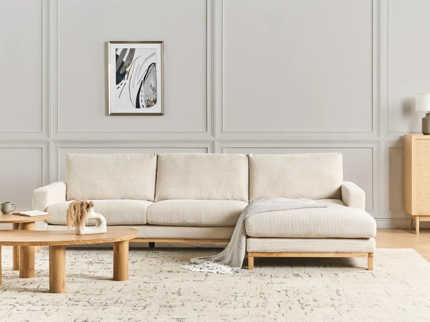 Divano angolare 4 posti SIGGARD Velluto a coste Beige chiaro Lato Sinistro