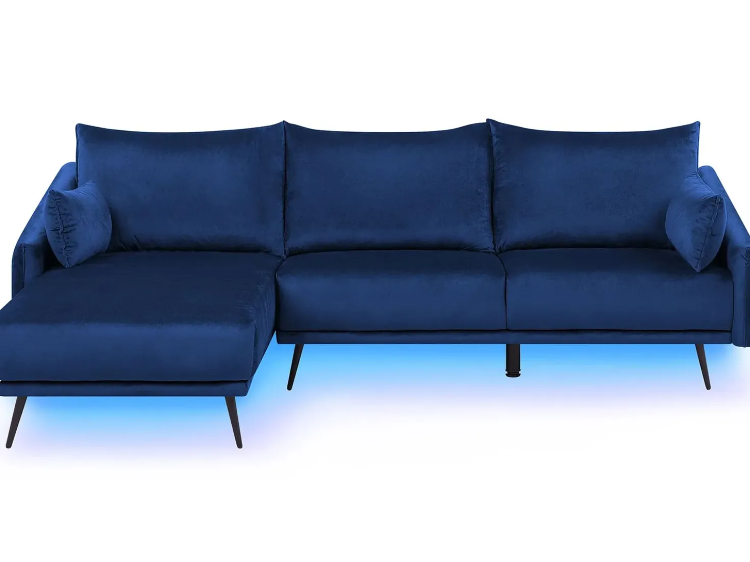 Divano angolare 3 posti VARDE Velluto Blu marino LED Lato destro