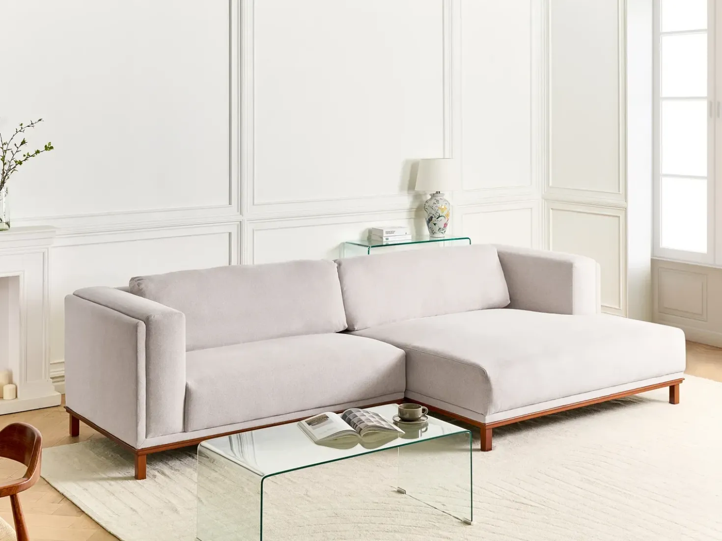Divano angolare 4 posti VENG Tessuto Beige chiaro Lato Sinistro