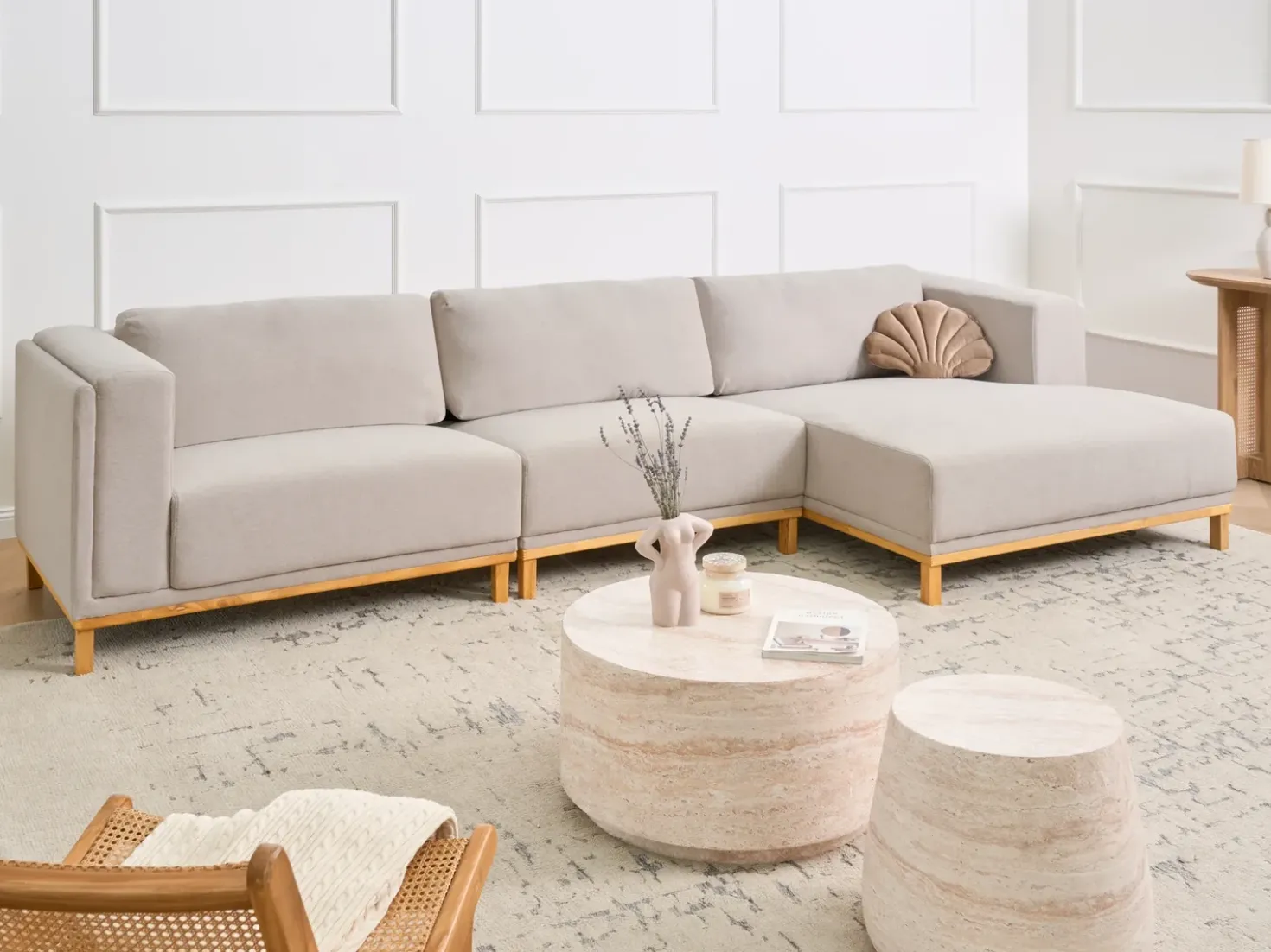 Divano angolare 5 posti VENG Tessuto Beige chiaro Lato Sinistro
