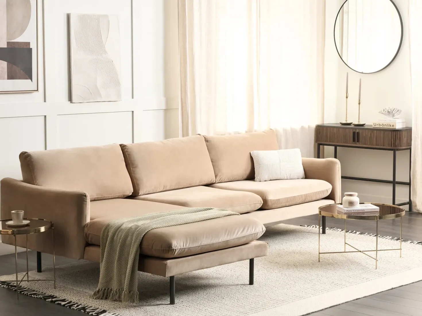 Divano angolare 4 posti VINTERBRO Velluto Beige Lato destro
