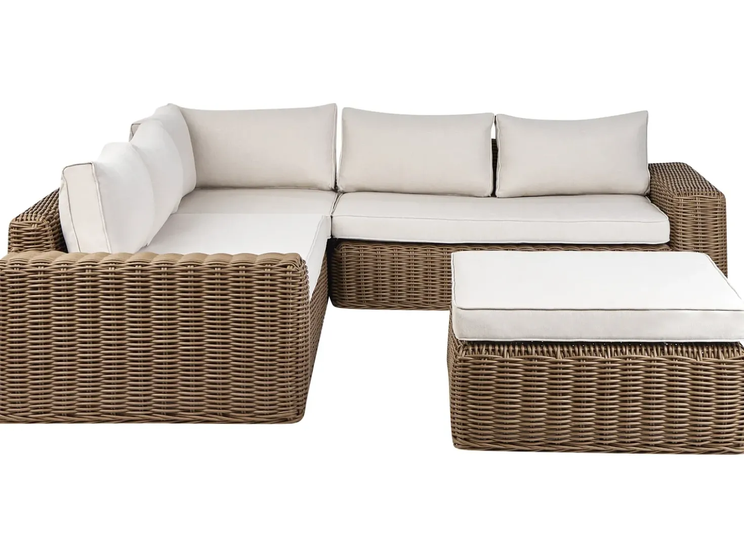 Divano angolare da giardino con pouf 6 posti PALERMO Modulare Rattan sintetico (PE) Marrone