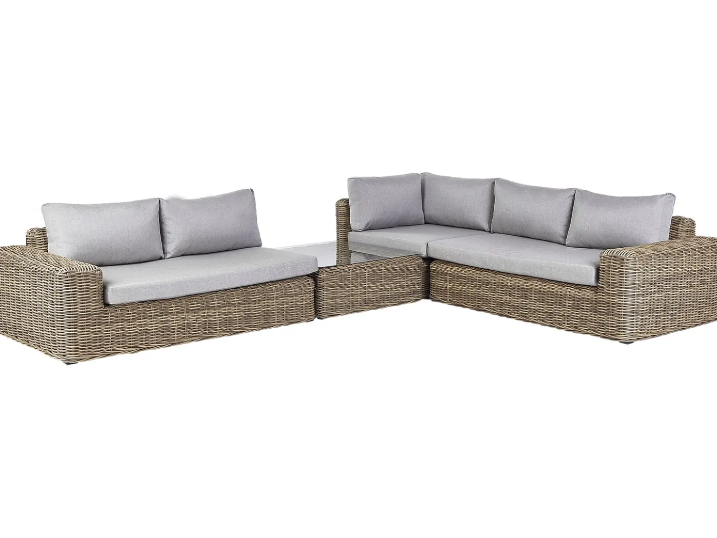 Divano angolare da giardino con pouf 6 posti PALERMO Modulare Rattan sintetico (PE) Marrone chiaro