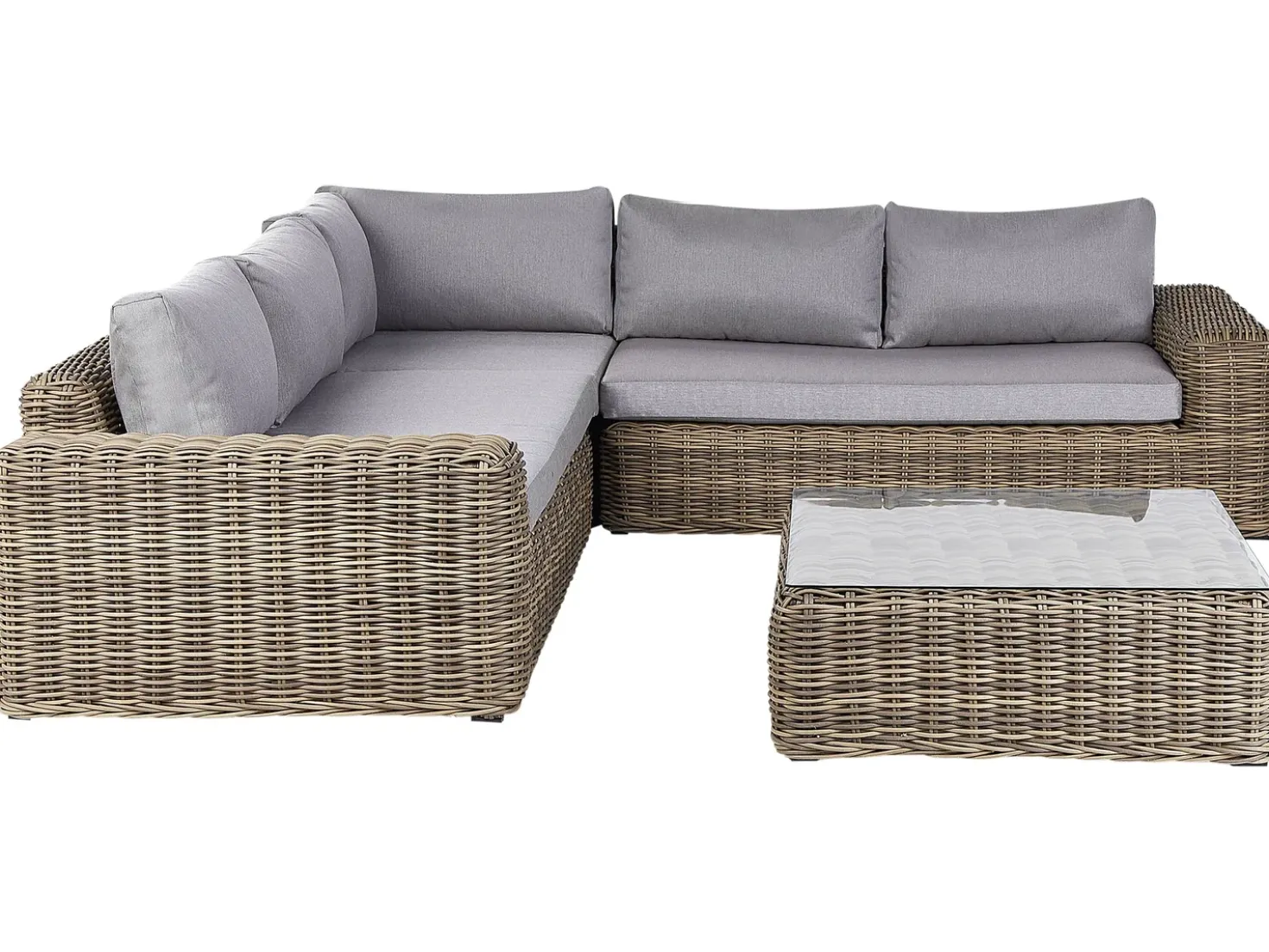Divano angolare da giardino con pouf 6 posti PALERMO Modulare Rattan sintetico (PE) Marrone chiaro