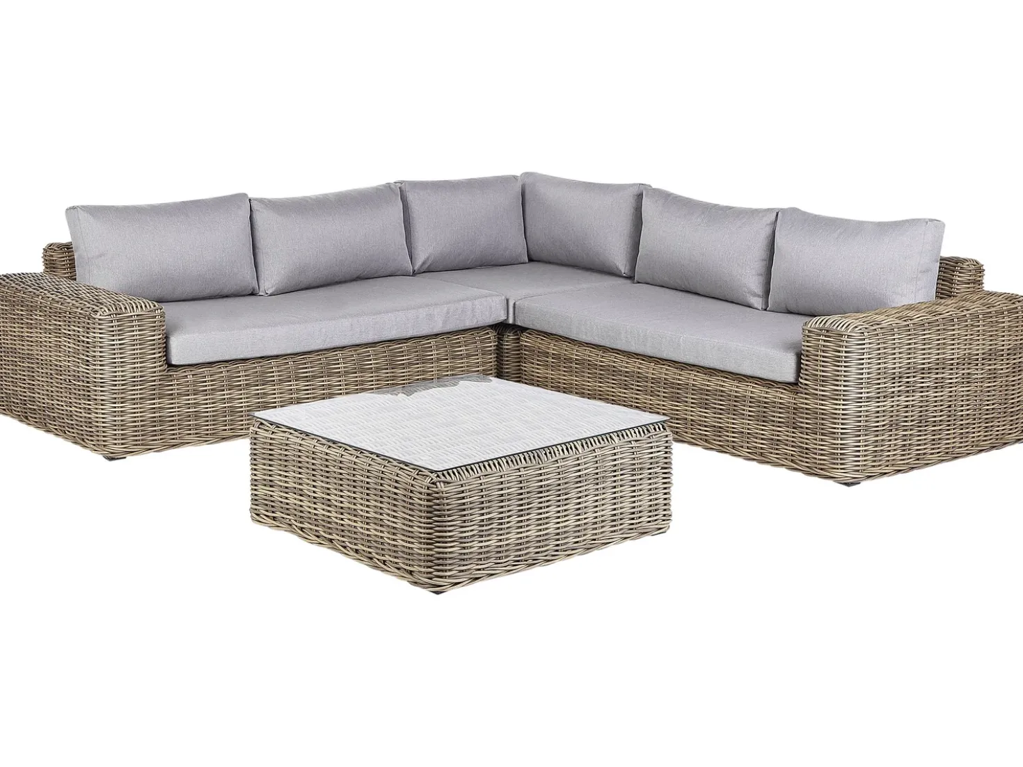 Divano angolare da giardino con pouf 6 posti PALERMO Modulare Rattan sintetico (PE) Marrone chiaro