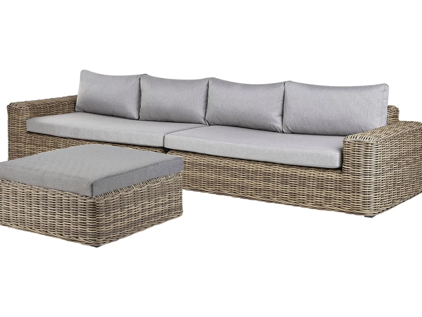 Divano angolare da giardino con pouf 6 posti PALERMO Modulare Rattan sintetico (PE) Marrone chiaro