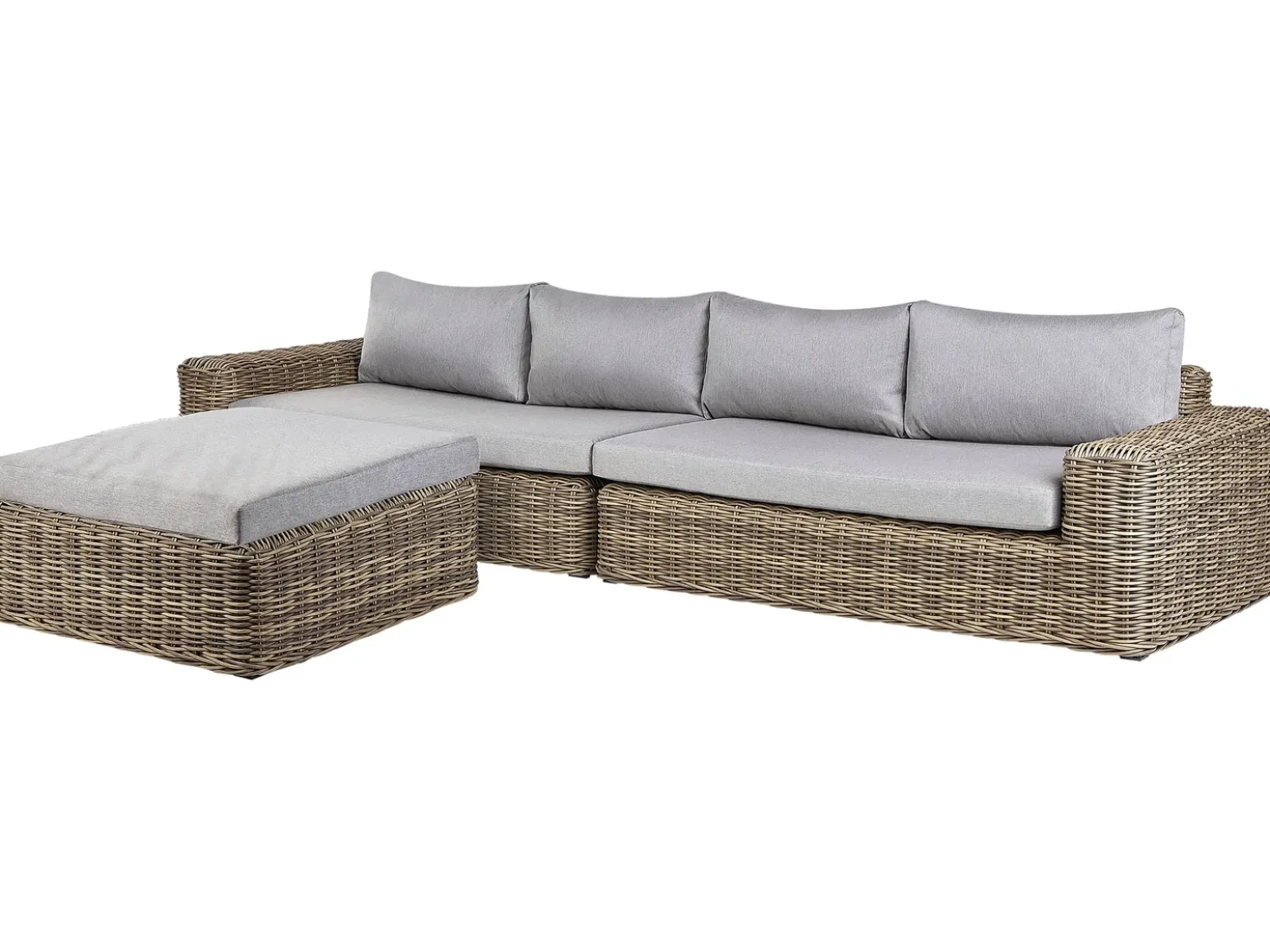 Divano angolare da giardino con pouf 6 posti PALERMO Modulare Rattan sintetico (PE) Marrone chiaro