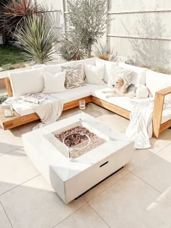Divano angolare da giardino 5 posti MARETTIMO Lato Sinistro Legno di acacia certificato Marrone