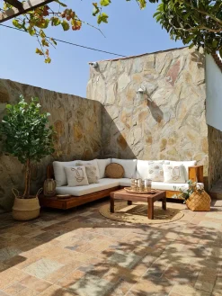 Divano angolare da giardino 5 posti MARETTIMO Lato Sinistro Legno di acacia certificato Marrone