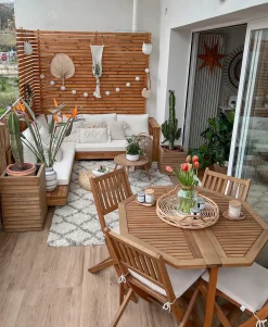 Divano angolare da giardino 5 posti MARETTIMO Lato Sinistro Legno di acacia certificato Marrone
