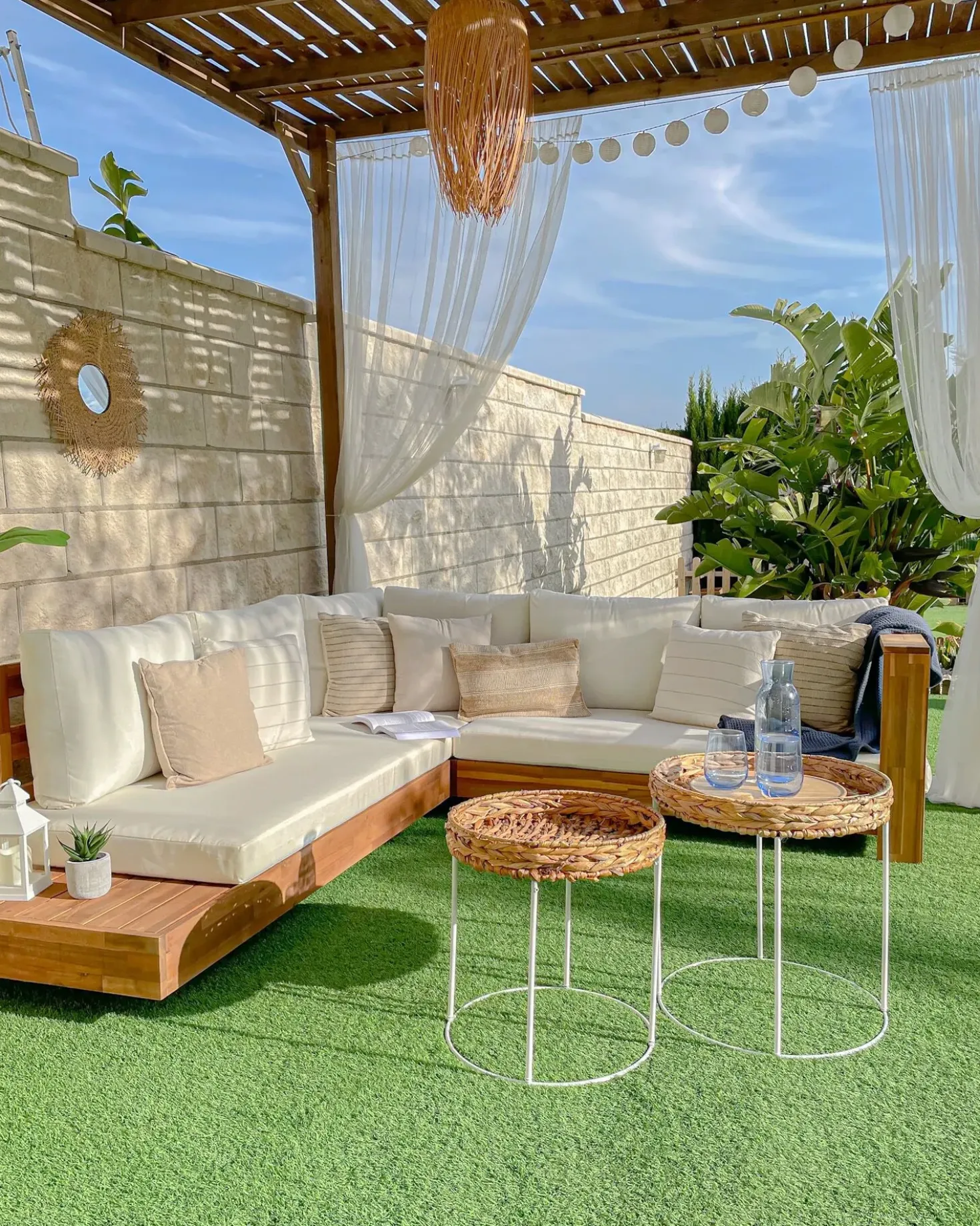 Divano angolare da giardino 5 posti MARETTIMO Lato Sinistro Legno di acacia certificato Marrone
