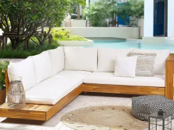 Divano angolare da giardino 5 posti MARETTIMO Lato Sinistro Legno di acacia certificato Marrone