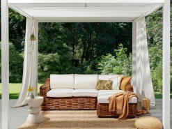 Divano angolare da giardino 3 posti BRIATICO Lato Sinistro Rattan Naturale