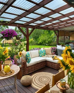 Divano angolare da giardino 3 posti BRIATICO Lato Sinistro Rattan Naturale