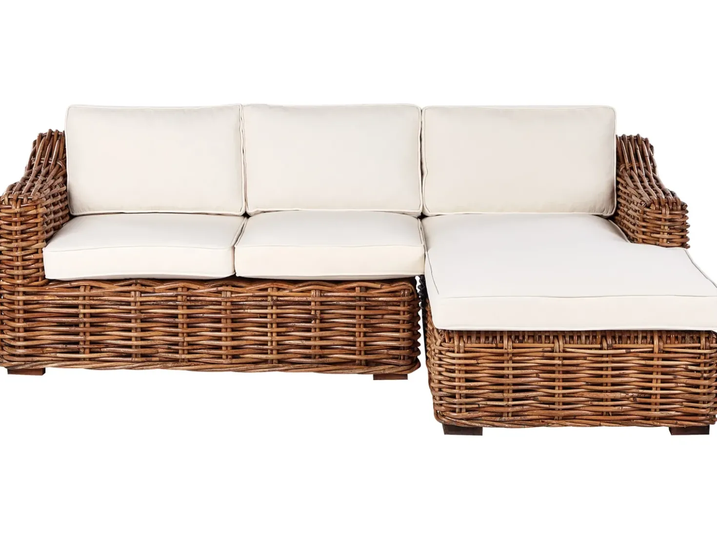Divano angolare da giardino 3 posti BRIATICO Lato Sinistro Rattan Naturale