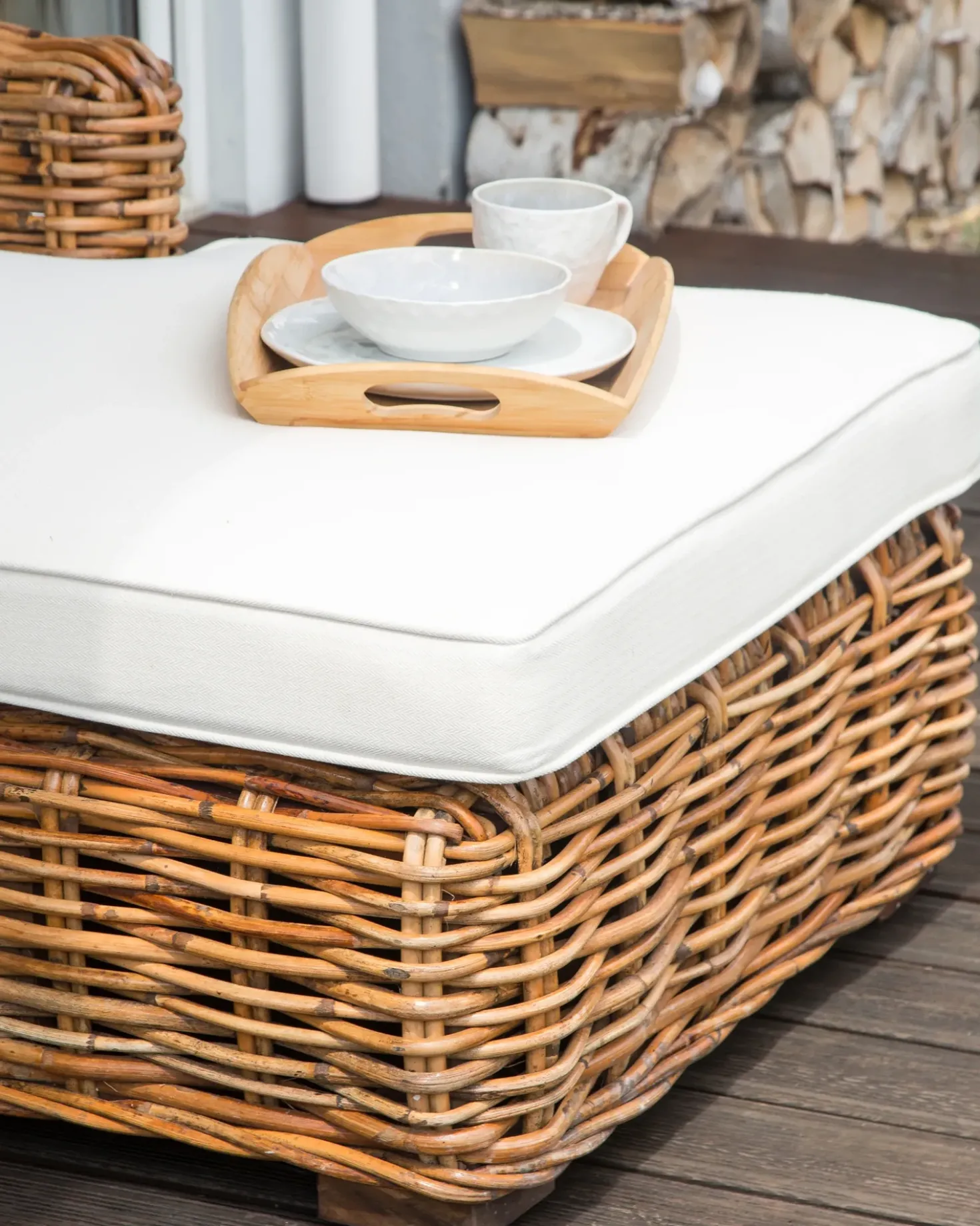 Divano angolare da giardino 3 posti BRIATICO Lato Sinistro Rattan Naturale