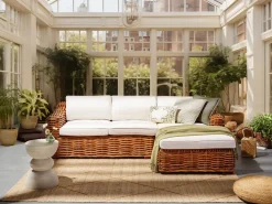 Divano angolare da giardino 3 posti BRIATICO Lato Sinistro Rattan Naturale