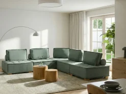Divano angolare modulare 5 posti TIBRO Tessuto Verde chiaro Lato Sinistro