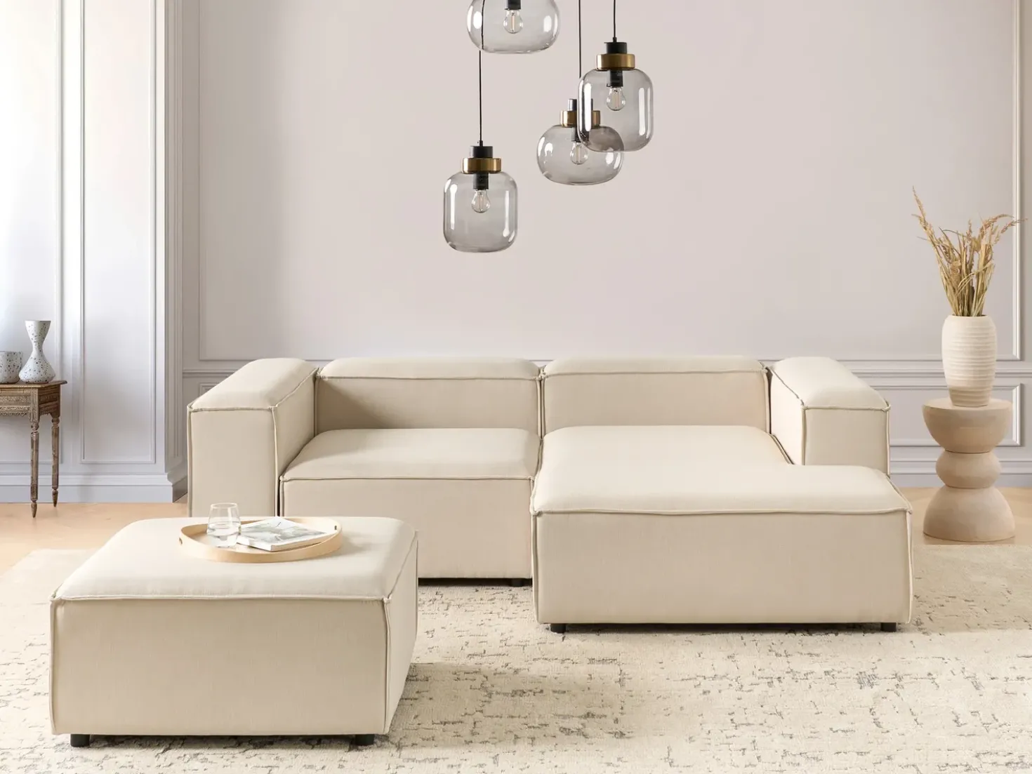 Divano angolare modulare 3 posti ARDAL Tessuto Beige con ottomana Lato Sinistro