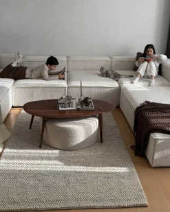 Divano angolare modulare 5 posti ARDAL Velluto a coste Bianco sporco Lato destro