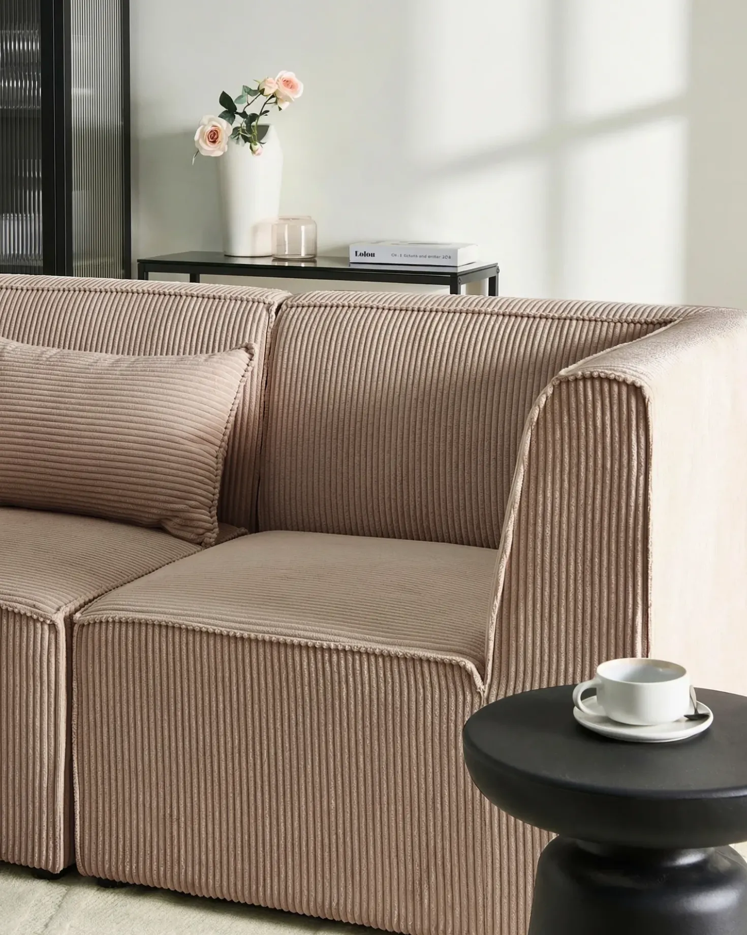 Divano angolare modulare 4 posti LEMVIG Velluto a coste Beige sabbia Lato Sinistro