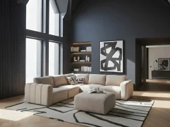 Divano angolare modulare 5 posti KIVVIK Bouclé Beige con ottomana Lato destro